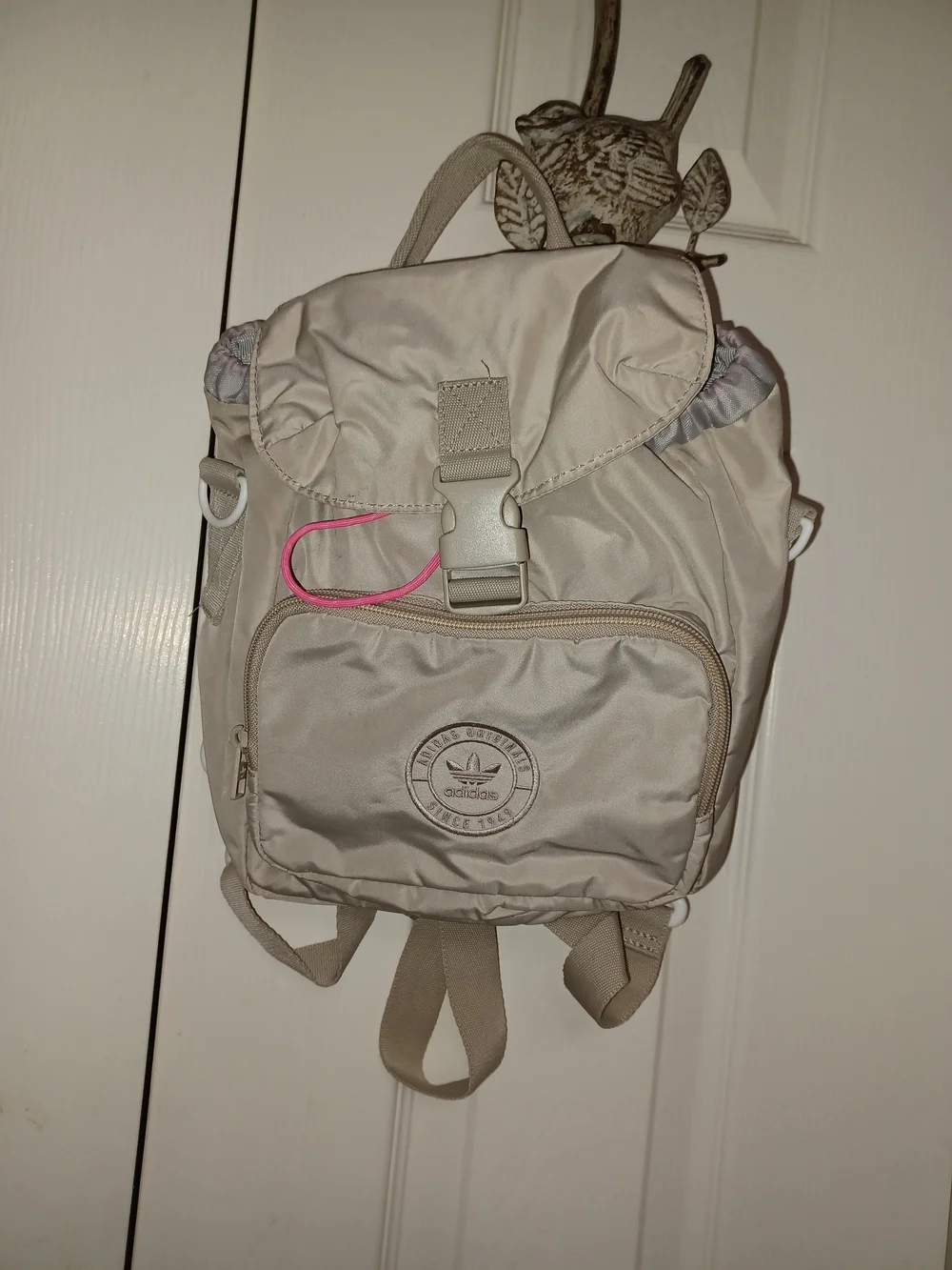Adidas Women's Small Cream Nylon Backpack with Pink Accent